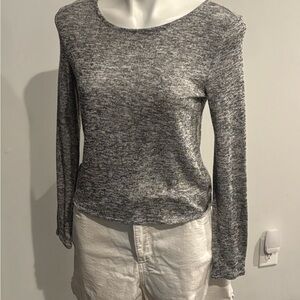 Divided By H&M Gray Heather Long Sleeve Top Lace-Up Back